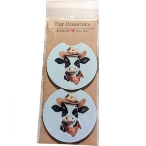 Car Coaster Set - Cow Sheriff - Handmade